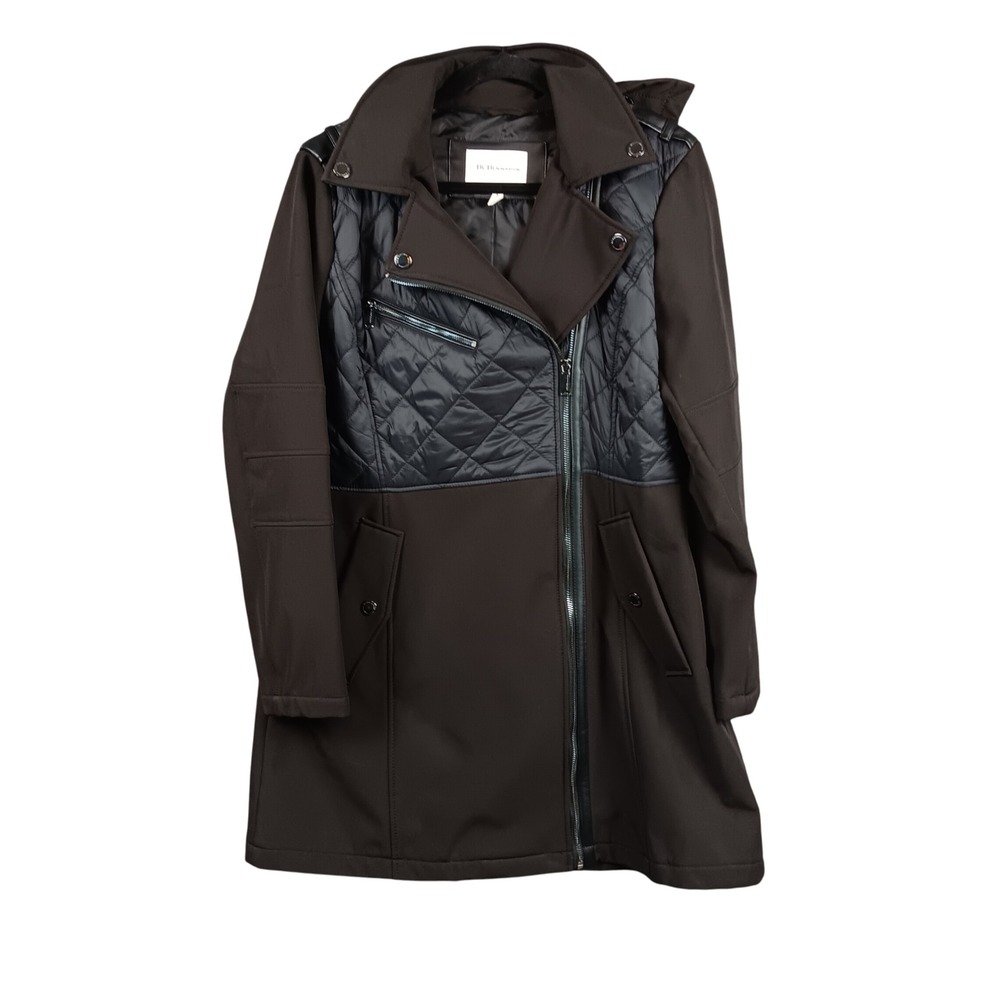 BCBGMAXAZRIA Women's Black Quilted Moto Asymmetrical Zipper‎ Coat XL